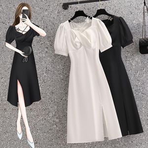 Festklänningar 2023 Summer Sexig A-Line Dress for Womens Ladies Girl Black White Slim Casual Birthday Proms Cocktail Night Even Robe