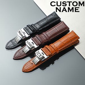 Watch Bands Personalize Watchband Customize Engrave Your Name Text On Clasp Genuine Leather Strap 14 16 18 20 22 24mm Band 230803