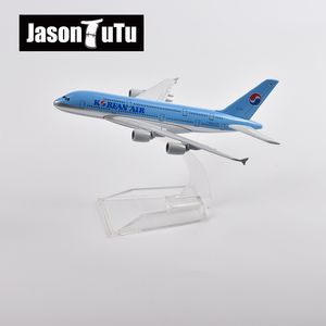 航空機Modle Jason Tutu 16cm Korean Air Airbus 380 Airplane Model Plane Model Aircraft Diecast Metal 1/400スケールプレーンドロップ230803