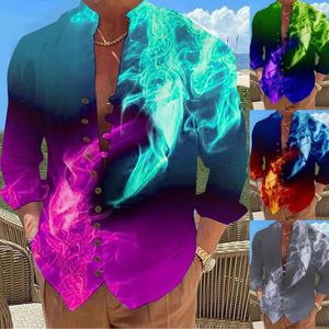 Men's T Shirts Tan Long Sleeve Shirt Men Mens Seaside Leisure Loose Button Stand Collar Digital 3D Romper Shorts Large For