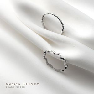 Cluster Rings Modian Trendy Authentic Sterling Silver 925 Two Style Slim Finger Ring For Women Geometric Wave Adjustable Fine Jewelry