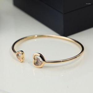 Bangle Fashion Bracelet 18K Gold Color Love Heart Cubic Zirconia Stones Open Women Party Jewelry Gift High Quality