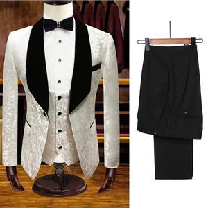 Printed Pattern Men Wedding Tuxedos Shawl Lapel Groom Wear Slim Fit Blazer Suits Formal Prom Party Pants Coat Jacket 3 Pieces