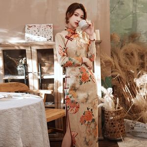 Ethnische Kleidung 2023 Traditionelles chinesisches Cheongsam-Kleid Frauen Vintage Qipao Nationaler Blumendruck Verbesserte orientalische Retro-Party