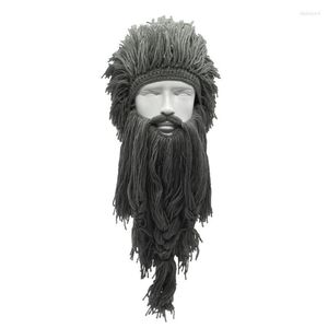 Berets Unisex Crazy Wig Long Beard Personality Beanies Vikings Hats Handmade Winter Cosplay Gifts Funny Halloween Xmas Costumes Caps