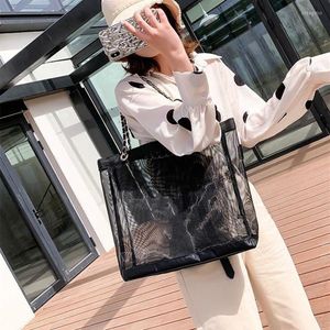 Storage Bags Luxury Design Mesh Bag Transparent Beach Tote Big 2022 Summer Shopping Famous Designer Capacity Shoulder Hand BagsSto334M