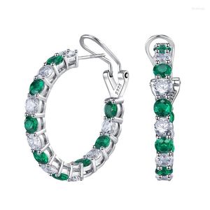 Kolczyki Hoop Shop 925 Sterling Silver Lab Sapphire Emerald High Carbon Diamonds for Women Fine Biżuter