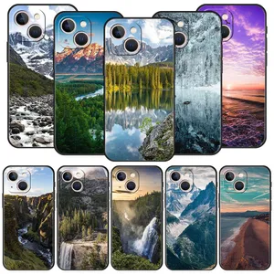 I15 Landschaft Ozean Weiche TPU Hülle für iPhone 15 Plus 14 Pro MAX 13 12 11 XR XS 8 7 iPhone15 Mode Meer Sonnenaufgang Berge Flüsse Silikon Handy Rückseite Hülle Haut