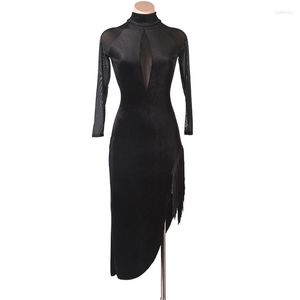 Scen Wear Latin Wrap Dress Sexig slits backless Velvet Dance Practice Competition Performance Costumes Nightclub Outfits