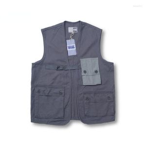 Gilet da uomo Canotta in cotone Moda Casual Pannello multitasche Pografia Giacca senza maniche Abbigliamento da strada Gilet allentato