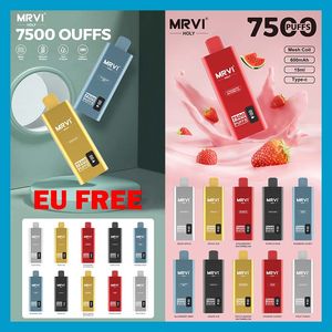 Orijinal MRVI Holy 7500 Puflar Tek Kullanımlık Vape Kalem E Sigara Cihazı 600mAh Pil 15ml POD ile önceden doldurulmuş Catridge şarj edilebilir AB ÜCRETSİZ