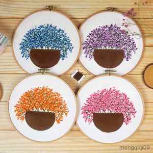 Chinese Style Products Babysbreath Embroidery Kit DIY Needlework Houseplant Pattern Needlecraft for Beginner Cross Stitch Artcraft(Without Hoop) R230804