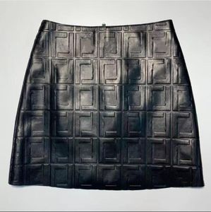 High Quality Designer PU Leather Skirt Fashion Women's F Letter Printing High Waist A-line Hip Skirt