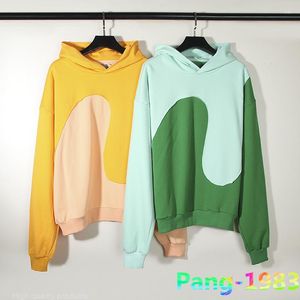 Men's Hoodies Heavy Terry Cloth Erl Style Hoodie Men Women High Street Old Contrast Color Patchwork Hooded Sweatshirts Streetwear