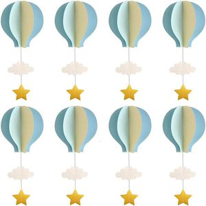 Banner Flags 8/4 PCS Pastel Mavi Büyük Boyut Balon Çelenk Dekor Kağıt Bulut Hava Balonu Asılı Doğum Günü Bebek Duş Dekorasyonu 230804