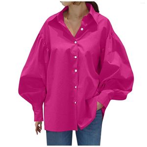 T-shirt da donna Camicetta abbottonata con risvolto a maniche lunghe casual in tinta unita Top donna moda 2023 Camicia per abiti Y2k