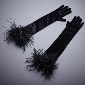 Fingerless Glove s elegant strutsfjäder lapptäcke lång sammet handske kvinnlig vår sommar vintage solskyddsmedel som kör p ograph r551 230804