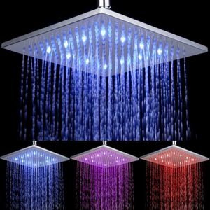 Bathroom s LED Light Square Automatic Changing Water Saving Rain High Pressure Bathroom Rainfall Shower Temperature R230804