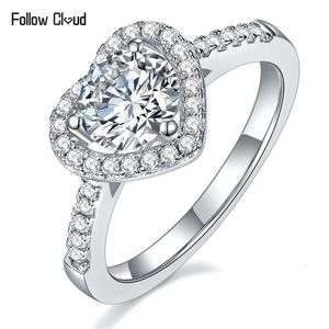 Alianças de Casamento Follow Cloud 1CT Coração Corte Diamante Halo 925 Prata Esterlina Banda Banhada a Platina Anel de Promessa para Mulheres 230804