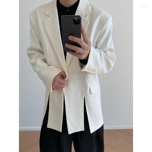 Men's Suits Mens White Loose Casual Blazer Jacket Men Hem Fork Net Celebrity Streetwear Fashion Show Vintage Suit Coat Blazers