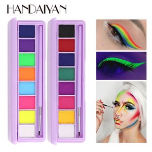 Körperfarbe Handaiyan Wasserlösliches Gesichtsöl Tattoo Malerei Kunst mit Liner Pinsel Halloween Party Make-up Beauty Palette UV Farbe 230803