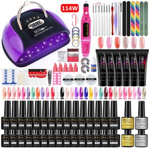 Nail Art Kits Manicure Set Kit Poly Gel with Lamp Semi Permanent Varnish Acrylic Extension Electric Drill Tool 230803