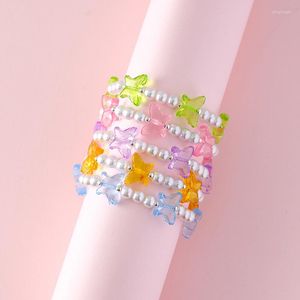 Fio 5 pçs/conjunto colorido em forma de borboleta pingente pulseira elástica para meninas filha presente de amizade