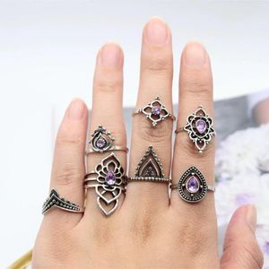 Fedi nuziali Vintage Glamour Ritaglio viola per le donne Set di gioielli Boho Fashion Party Knuckle Ring Regali per ragazze Outlet all'ingrosso