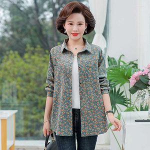 Blusas femininas estampadas casuais femininas camisas de veludo cotelê moda bolsos manga longa primavera senhoras tops coreano folgado abotoar T273