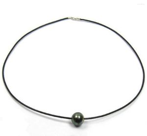 Pingentes 10-11mm Natural Tahitian Black Pearl Colar Corrente de Couro de 17 polegadas