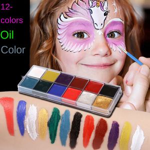 Pintura corporal atacado 12 cores pintura corporal maquiagem facial óleo de halloween seguro crianças flash tatuagem pintura arte fantasia vestido paleta de beleza 230803