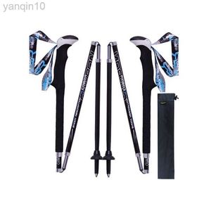 Trekking Poles 2 Pcs/Pair Portablapsible Carbon Fiber Trekking Poles Quick Lock Compact Folding Walking Stick Tourism Trail Running HKD230804