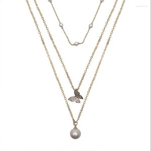 Pendant Necklaces Multilayer Chain On Neck Simulated Pearl Beads Bling Starry Clear Crystal Alloy Choker Necklace For Women