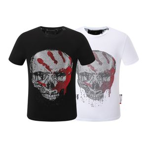 2023 p q designer clothes mens shirt halloween costumes Skull Head Fun Digital Printed Round Neck Short Sleeve High Quality cotton Casual men fashion shirt size m xxxl