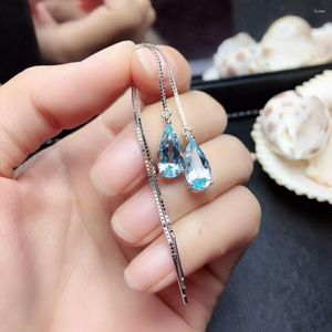 Dangle Earrings MeiBaPJ Real 925 Sterling Silver Natural Sky Blue Topaz Long Chain Drop Fine Charm Party Jewelry For Women