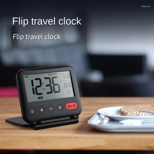 Masa Saatleri Taşınabilir Dijital Seyahat Çartı Saat Yaratıcı Mini LCD Katlanabilir Ayna Sıcaklık Makyaj Snomoze Yatak Odası Masası