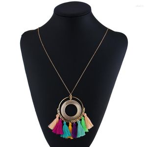 Pendant Necklaces LZHLQ 2 Pieces Tassel Necklace Women Long Boho Bohemian Accessories Colorful Vintage Ethnic Punk Style Fashion Jewelry