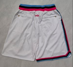 Shorts de basquete Miami White Running Roupas esportivas com bolsos com zíper Just Done Size S-XXL Mix Match Order Costurado de alta qualidade