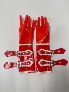 Rękawiczki bez palców seksowne fetysz czarny lateks krótki z białym przyciskiem