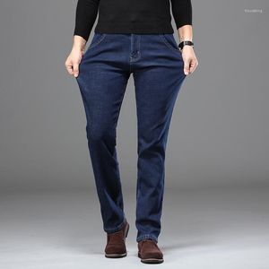 Männer Jeans Winter Warm Klassischen Stil Verdicken Denim Elastische Gerade Fit Schwarz Jean Hosen Männliche Marke Casual Business Hosen