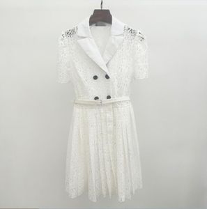 2023-*Auth Autorretrato LaceGentle corte branco renda lapela cintura dupla vestido longo para mulheres