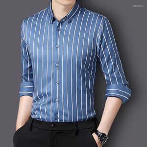 Camisas casuais masculinas Camisa de outono manga comprida slim fit listra negócios roupas íntimas masculinas não ferrosas resistente a rugas