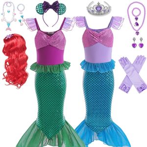 Flickans klänningar Little Mermaid Costumes Princess Dress for Girls Short Sleeve Tulle Cosplay Costume Children Carnival Birthday Party Clothes 230803