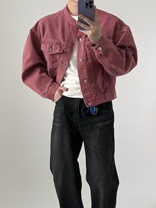 Мужские куртки осенний корейский стиль уникальный постоянный воротник джинсовый куртки Мужчины повседневная короткая серия пальто mxxl 230804