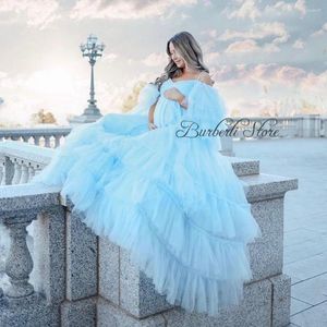 Casual Dresses Demure Sky Blue Ruffles Tulle A-Line Maternity to Poshoot Draped Mesh Long Women Formal Party Dress Vestidos