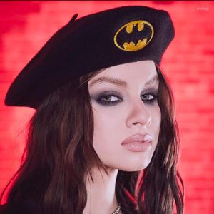 Boinas Femininas Dia das Bruxas Boina Engraçada Fofo Morcego Bordado Pintor Chapéu Senhora Protetor Solar Tudo Combinado Vestido De Festa