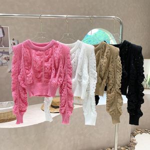 Swetery kobiet leniwe vintage różowy pusty sweter dla kobiet puff rękawy Tshirt Koreańska koszulka koszulka Sueter Mjer Knit 230803