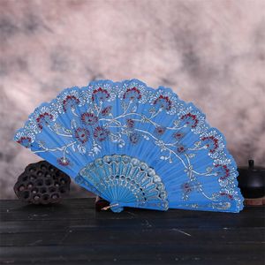 Chinese Style Products Wedding Prom Bamboo Fans Chinese Style Folding Dance Fans Fabric Silk Embroidery Hand Held Women Girl Photo Prop