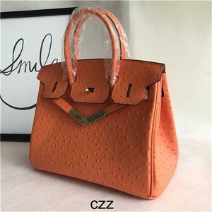 Platinum Handbag Ostrich Designer Portable Slanting Orange Original with Logo Genuine Leather