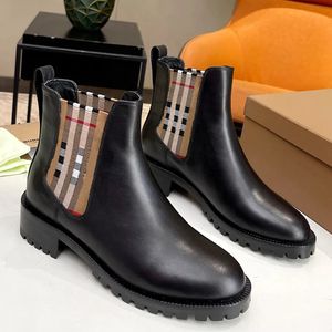 Black and Brown Genuine Leather Chelsea Ankle Boots Elastic band Thick Block Low Heel Round Toe Women's Outdoor shoes Luxury Designer boots Factory footwear